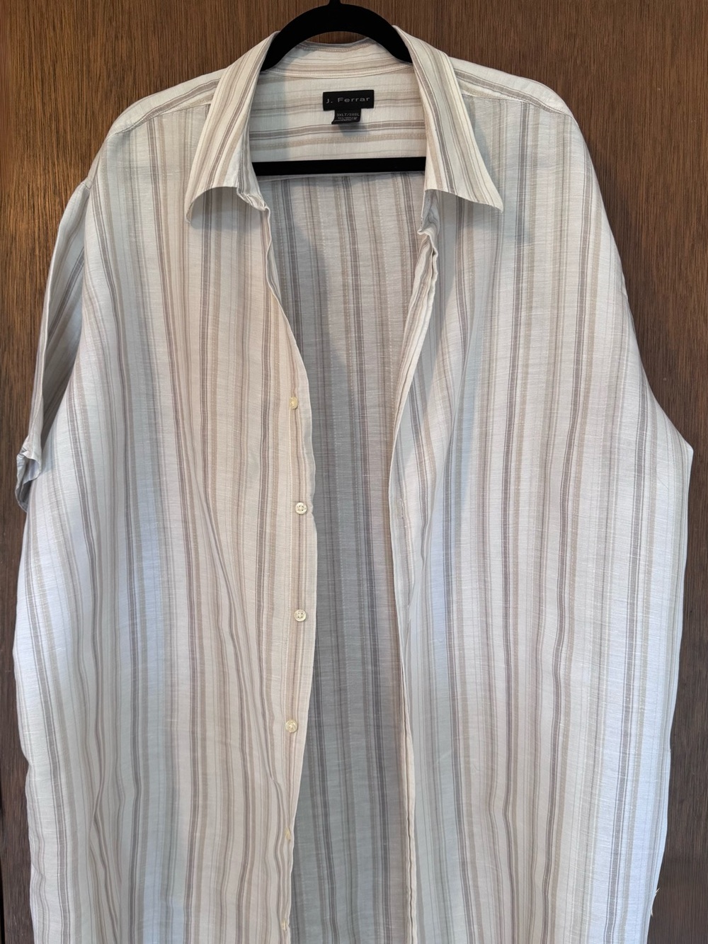 3XLT J Ferrar Beige Stripe Button-Up Shirt